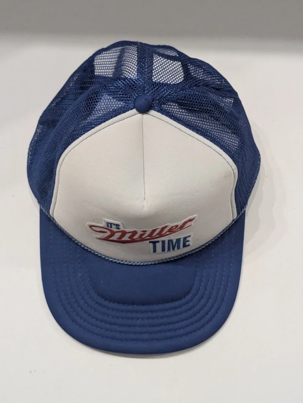 It's Miller Time Beer Trucker Hat Red White Blue Mesh Snapback